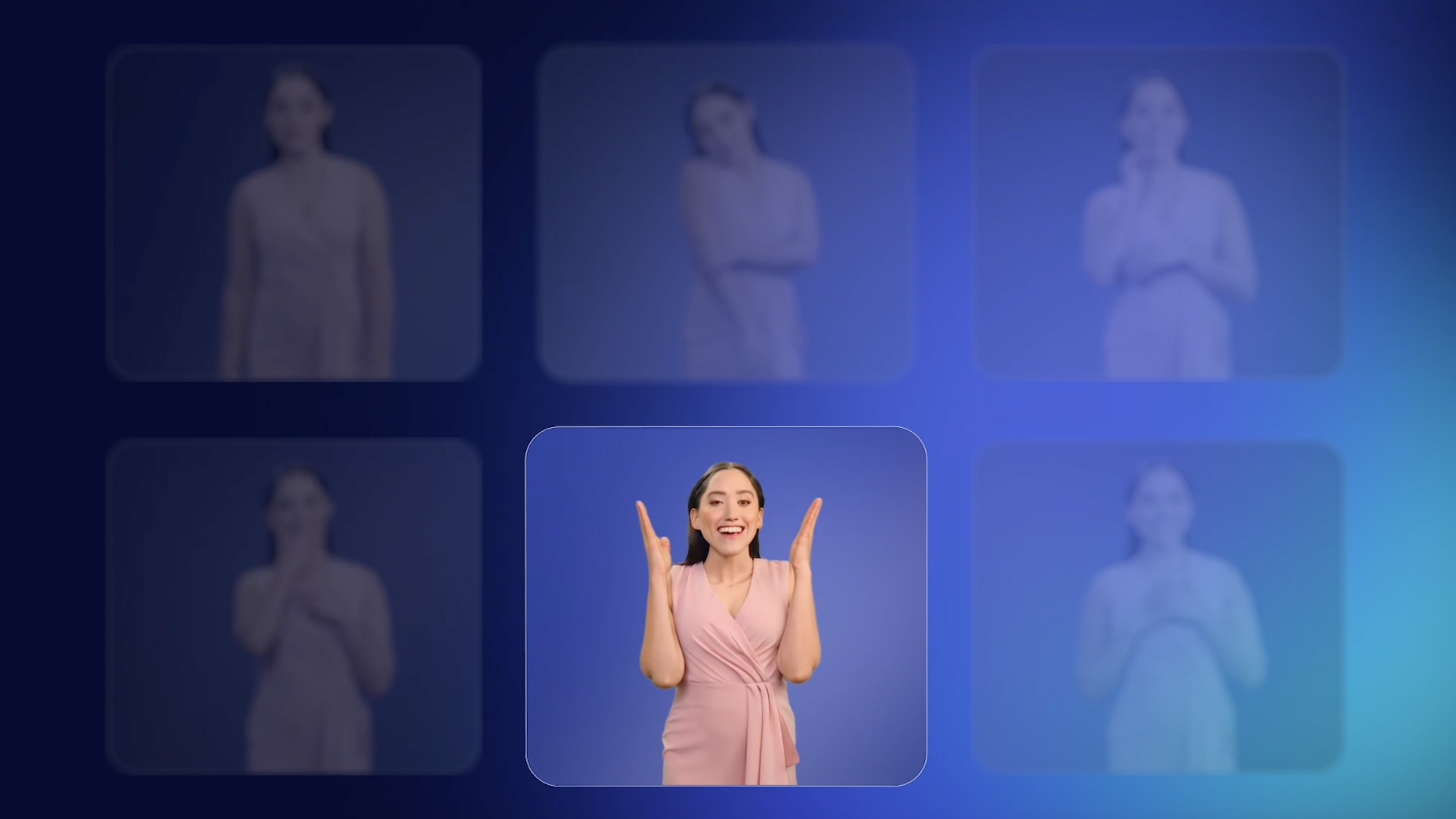 a grid of frames from an ai-generated video showing a figure gesturing with her arms