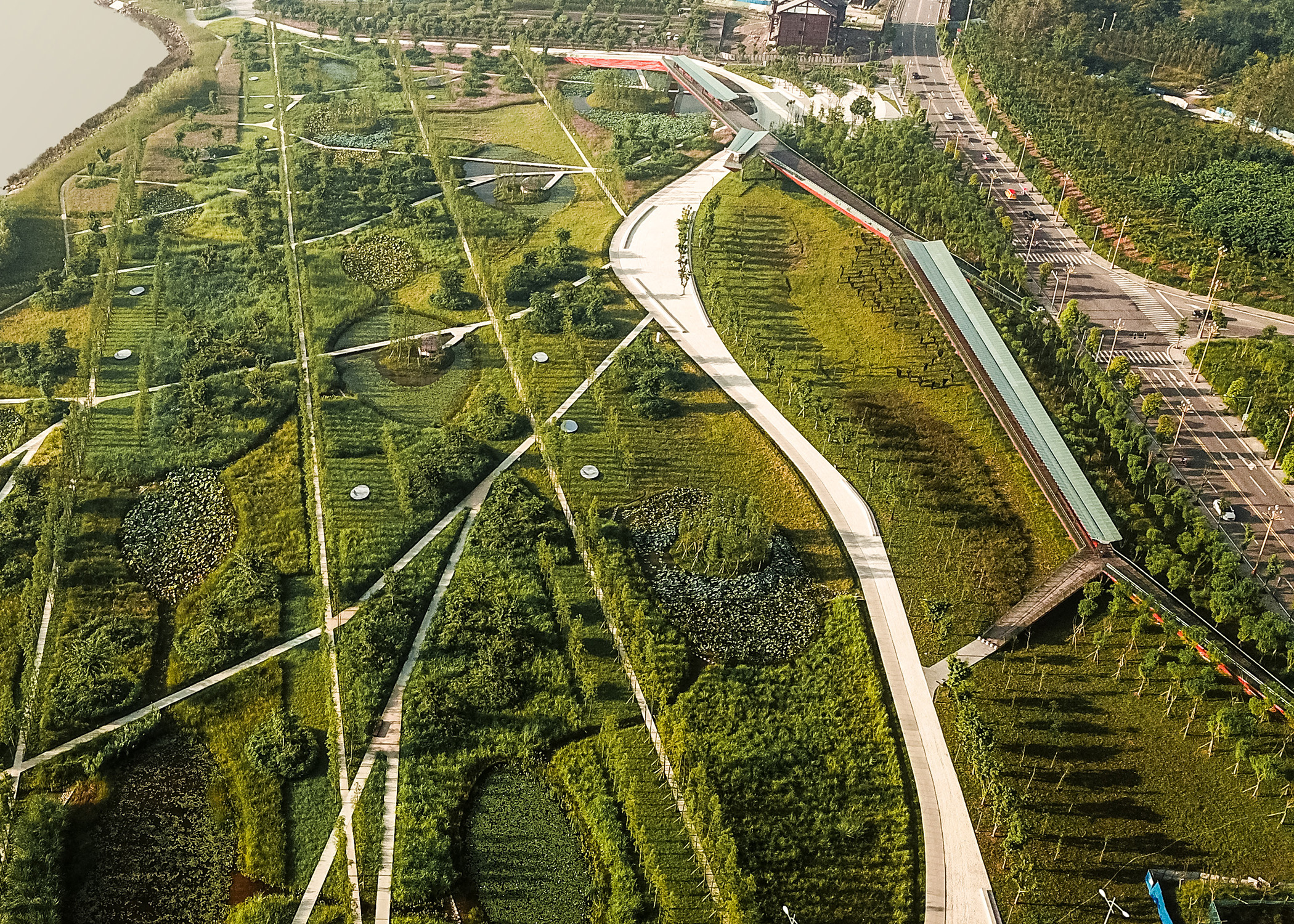 Tongnan Dafo Temple Wetland Park aerial