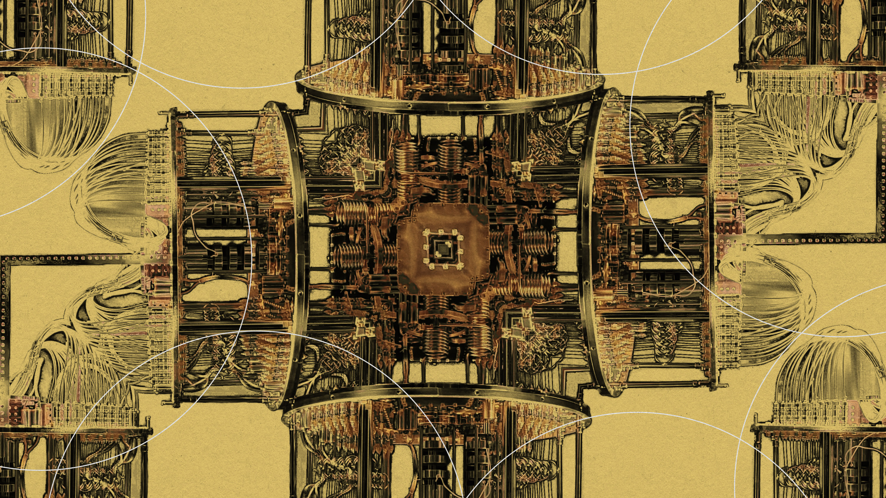 quantum computer chandeliers connected together in a kaleidoscopic fashion